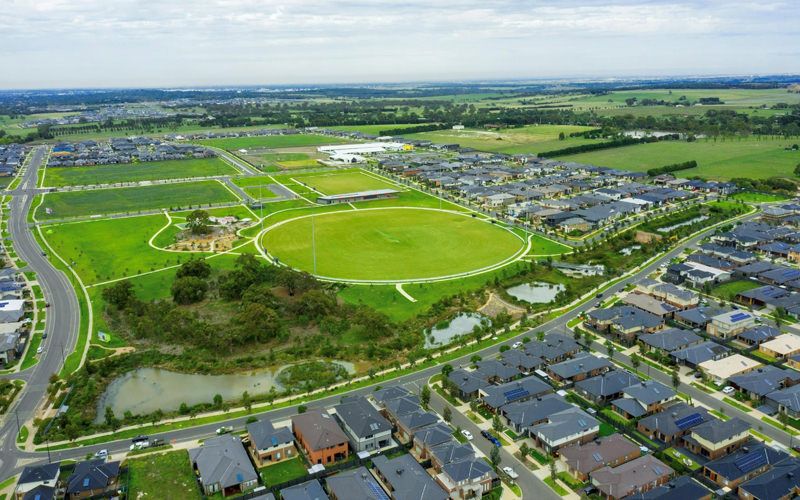 Aerial view of Aston Fields residential development