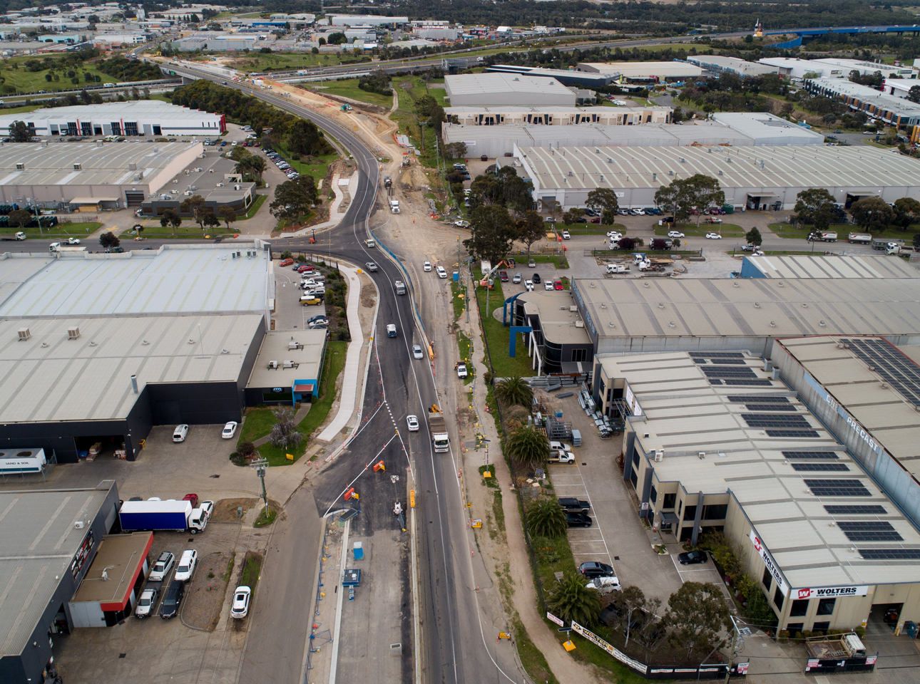 Aerial view of road construction